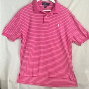 Polo by Ralph Lauren Men's Pink Striped Polo Shirt Size XL Short Sleeve Cotton